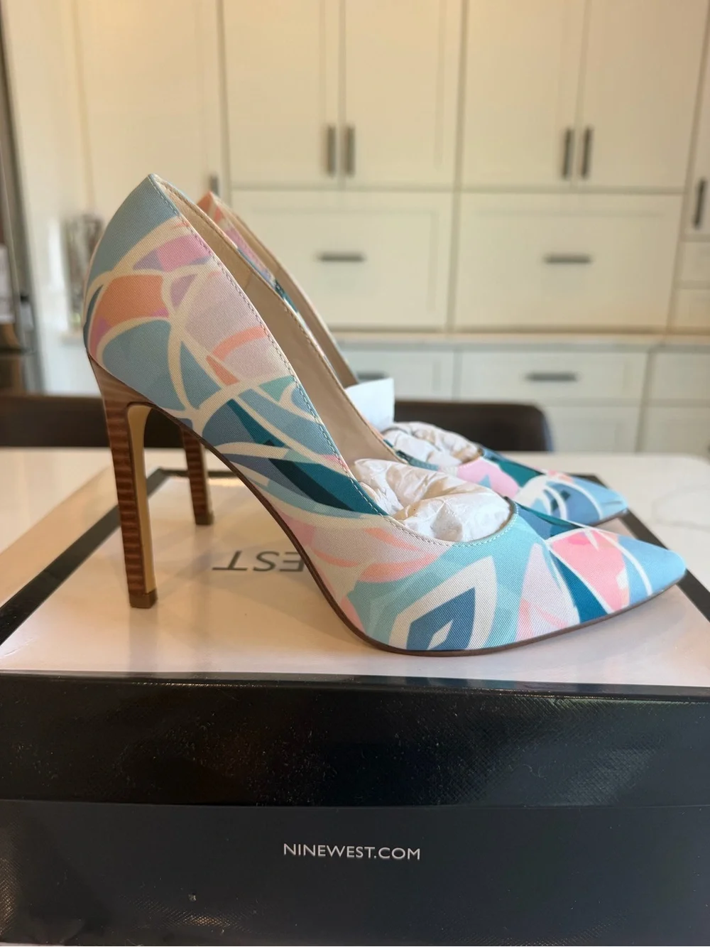 Nine West Multicolor Pointed-Toe Pumps in Pastel Blue, Pink & Teal